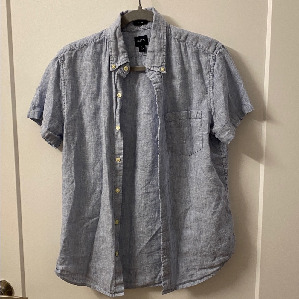 J. Crew Sky Blue Linen Short Sleeve Shirt